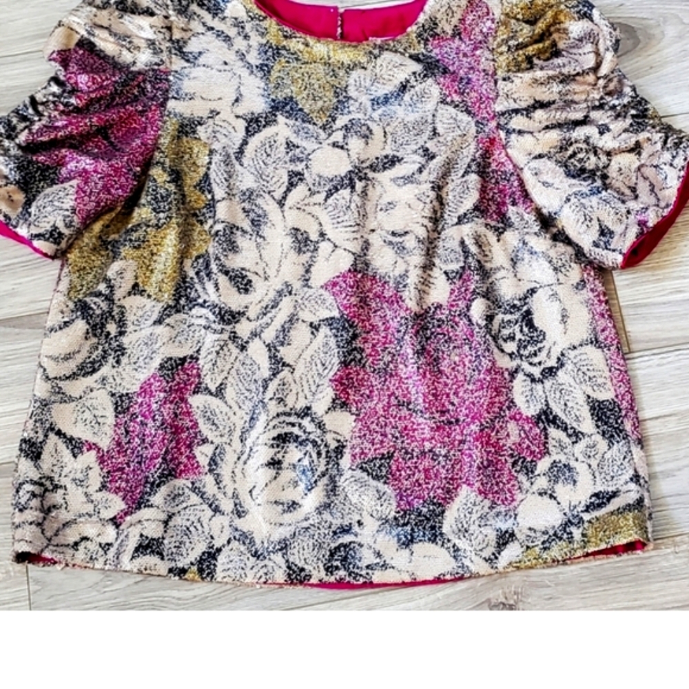 Anthropologie Marie Floral Sequin Blouse